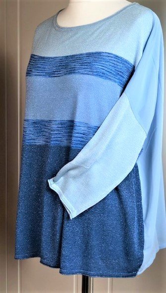 zarte luftige Damen Sommer Bluse blau silbern Glitzern Gr. 42
