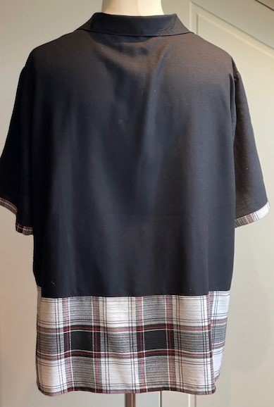 Damen Blusen Jacke Upcycling Mode Einzigartig Unikat schwarz und kariert Gr. 48/50